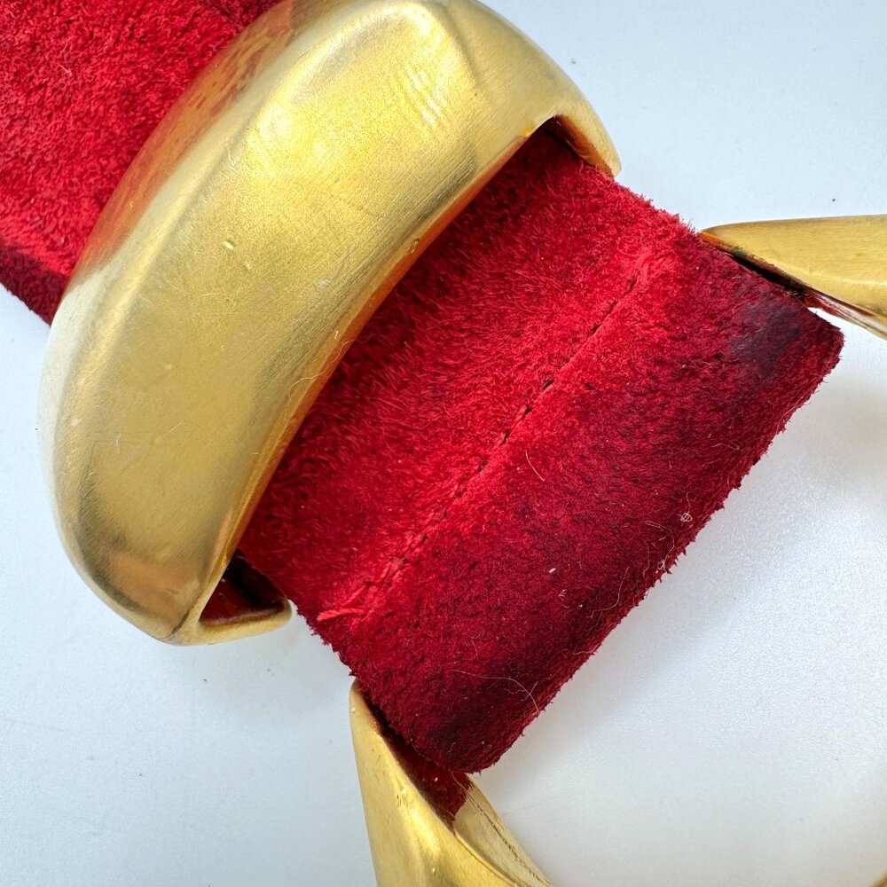 Vintage Carlistle Red Suede Belt Gold-Toned Buckle - Picture 4 of 10
